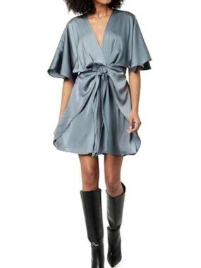 NWT THE DROP  Women's Estelle‎ Deep V-Neck Front-Tie Mini Dress Size Large
